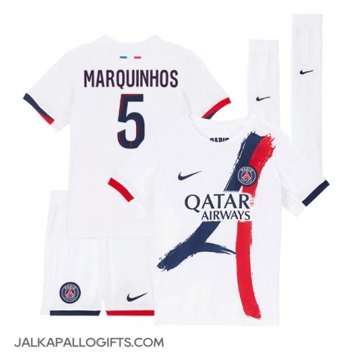 Paris Saint-Germain Marquinhos #5 Vieras Peliasu Lasten 2024-25 Lyhythihainen (+ Lyhyet housut)